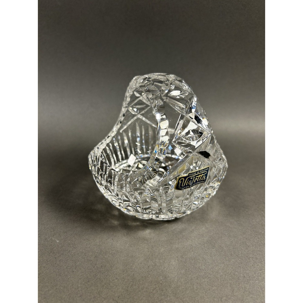 Vintage Violetta Poland Hand Cut 24% Lead Crystal Basket 5"